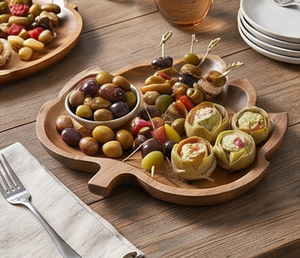 Assiette de service en bois artisanal de qualité supérieure, motif végétal gravé, bois naturel, pour la maison, les mariages, les événements et les restaurants - Product Image 5