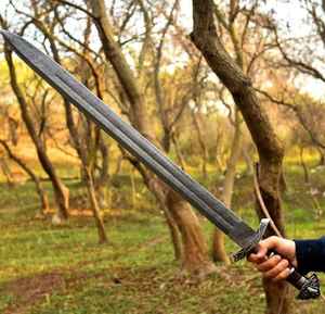 ดาบไวกิ้งเหล็กดามัสกัสพรีเมียมทำมือขายส่ง คุณภาพสูง สำหรับตั้งแคมป์กลางแจ้ง เอาตัวรอด ล่าสัตว์ พร้อมปลอกหนัง - Product Image 3