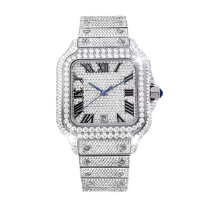 Montre à cadran carré de 38 mm en acier inoxydable avec mouvement à quartz ETA, cristal de saphir, cristal de glace VVS Moissanite, résistante à l'eau jusqu'à 10 bars - Product Image 2