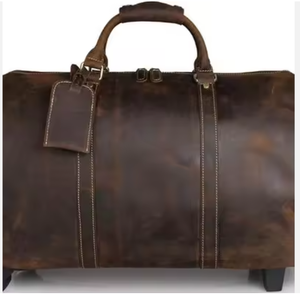 Achetez un sac de voyage vintage en cuir véritable fait main avec poignée réglable, sac de voyage en cuir pour ordinateur portable - Product Image 3