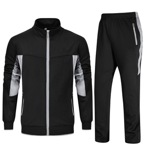 Men's Black Breathable Fleece Tracksuit Full Zip Sporty Sweatshirt and <b>Pants</b> Set with Gray Panels Regular Fit Winter Wear - Product Image 1