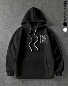 Customizable Logo Hoodie Men Black Cotton Fleece Knitted Pullover Front Digital Printing Oversized Fit Winter Casual - Product Image 2