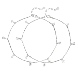 Cheville en argent sterling 925 plaqué rhodium avec breloque étoile et cristaux CZ, ajustable, bijou de pied tendance pour femme - Product Image 1