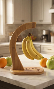 Bamboo Banana <b>Hanger</b> <b>Stand</b> Custom Engraved Fruit Holder Countertop Kitchen Organizer with Stainless Steel Hook - Product Image 6