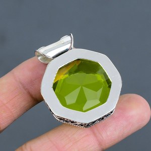 จี้รูปทรงแปดเหลี่ยมทำมือจากพลอยเลมอนโทแพซ เงินแท้ 925 ของขวัญเครื่องประดับธรรมชาติสำหรับผู้หญิง - Product Image 2