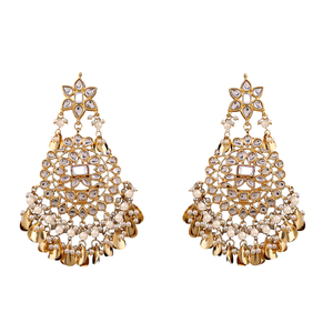 Pendientes colgantes Kundan Jadau, estilo Hyderabad, de aleación con perlas blancas, modernos, para bodas, para mujeres y niñas - Product Image 1