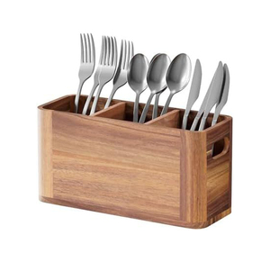 Contemporary Wooden Utility Organizer with Metal Handles for Dining and <b>Kitchen</b> <b>Storage</b> - Product Image 2