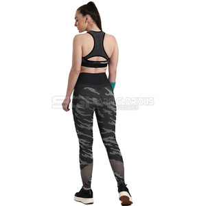 Yoga Set Camouflage Print High Waist <b>Leggings</b> <b>Crop</b> Top 2 Piece Racerback Full Length Spandex Polyester Active Stretch - Product Image 3