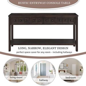 Consolle rustica da ingresso da 60 pollici in rovere color espresso con due cassetti di diverse dimensioni per lo stoccaggio e ripiano inferiore - Product Image 4