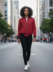 Chaqueta Bomber Roja para Hombre con Bordado AD, Cierre de Cremallera, Cuello Camisero, Ropa Casual de Otoño - Product Image 5