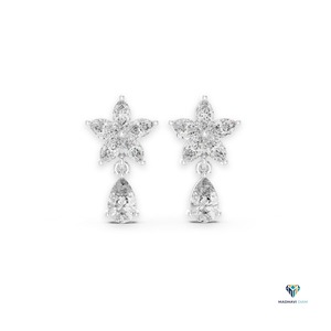Pendientes de Oro Blanco de 1.7 CTW con Diamantes Cultivados en Laboratorio en Forma de Marquesa y Pera, Diseño Floral, en Oro Sólido de 18K - Product Image 2