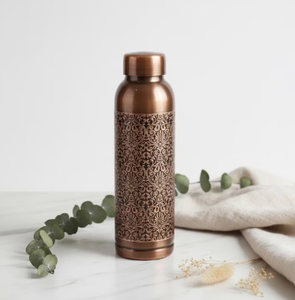 Custom Logo Handcrafted Antique Filigree Printed Pure Copper <b>Water</b> <b>Bottle</b> <b>Glass</b> Set Leak Proof Metal Hydration Flask - Product Image 4