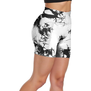 White Tie Dye Seamless <b>Booty</b> Shorts Women Scrunch Butt Yoga Shorts High Waisted Fitness Workout Shorts Mesh Patchwork Shorts - Product Image 2