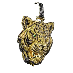 Pendentif et breloques de style rappeur Hip Hop en argent S925 plaqué or 18 carats avec moissanite VVS1 et tigre jaune 3D – Bijoux raffinés - Product Image 1
