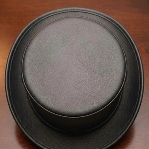 Men’s <b>Black</b> Leather <b>Top</b> <b>Hat</b> Manufacturer Stylish High Crown Leather Headwear with Premium Finish Custom Production and Wholesale - Product Image 6