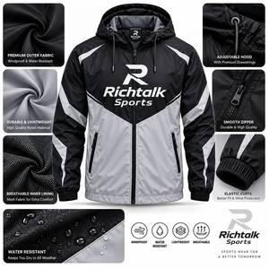 Men's Hooded Windproof Breathable Fleece <b>Racer</b> <b>Jacket</b> Color Blocking Zipper Front Logo Sporty Winter Wear Polyester/Cotton - Product Image 6