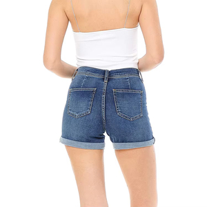 Women's High Waist Summer Jean Shorts Classic <b>Blue</b> Denim Shorts with Pockets <b>Rolled</b> Hem Casual Style Summer Fashion Wear - Product Image 6