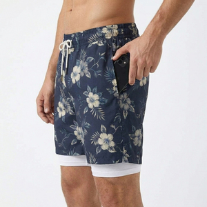 Custom Private Label <b>Men's</b> Athletic Swim <b>Trunks</b> 2-in-1 Design Solid Front Logo Board Shorts High-End Summer Beachwear - Product Image 3