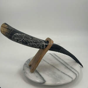 Corne à souffler sonore en corne de buffle avec sangle en cuir, artisanat naturel, style poli, corne à souffler pour décoration de Noël - Product Image 3