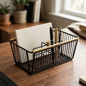 Organizador de Escritorio de Hierro Negro Hecho a Mano de 22 cm con Divisor de Latón, Alambre y Riel Chaukhat para Decoración del Hogar y Organización de Hoteles - Product Image 2
