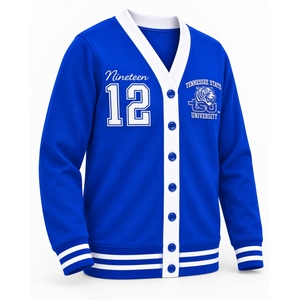 Cardigan universitaire personnalisé pour hommes et femmes, pull en tricot brodé avec boutons, style Letterman, marque privée OEM - Product Image 3