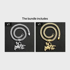 Briva Jewels Collier Pendentif Hip Hop pour Homme Moissanite Iced No Love Chaîne Maille Cubaine Plaqué Or Argent Bijoux de Mode Cadeau - Product Image 3