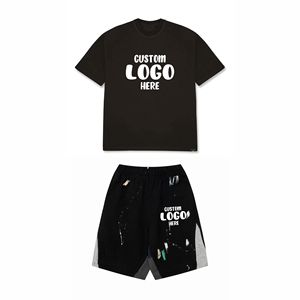 Conjunto de camiseta y pantalones cortos personalizados para hombre, estampados, con efecto lavado ácido, estilo urbano, 2 piezas - Product Image 5