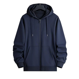 Unisex Black Hooded <b>Fleece</b> Jacket Breathable Polyester/Cotton <b>Zipper</b> Front Casual Sweatshirt Solid Color Regular Fit Winter Wear - Product Image 3