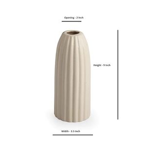 Modern White <b>Ceramic</b> Tabletop <b>Vase</b> Ribbed Decorative Flower Vessel for Living Room Desk Entrance - Product Image 1