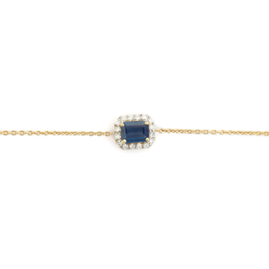 Delicate Most Beautiful Design Prong Set Blue Sapphire & Diamond Minimalist Halo Gemstone Bracelet Gift For Her K14 Yellow <b>Gold</b> - Product Image 3