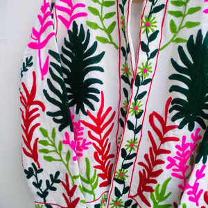 Boho Hand-Embroidered White Cotton Quilted <b>Jacket</b> Artisanal Floral Suzani Winter Wear <b>Blazer</b> Cardigan Vibrant Indian Ethnic Coat - Product Image 6
