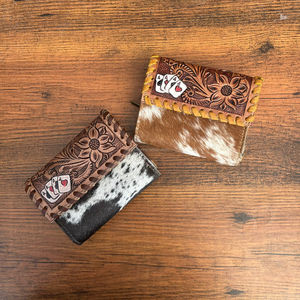 Véritable Western Designer En Cuir Outillé À La Main Femmes Embrayages Élégant Sac À Main Vente Chaude Véritable Cuir De Vachette Mince Titulaire De La Carte Portefeuilles - Product Image 4