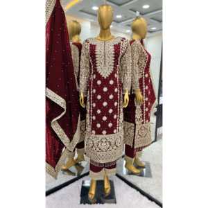 Conjunto de traje de mujer elegante con parte superior inferior y Dupatta con Secuencia de bordado pesado - Product Image 1