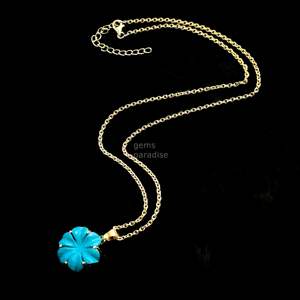 Colgante de flor de turquesa azul AAA, collar de cristal con flor para mujer, colgante de piedra preciosa de turquesa tallada a mano para fabricación de joyas - Product Image 3