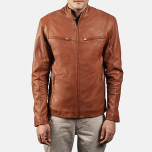 Autumn <b>Men</b> Genuine Leather Varsity <b>Jacket</b> Stand Collar Front Logo Wholesale Bulk Custom OEM Supplier Slim Fit Cheap Fashion - Product Image 6