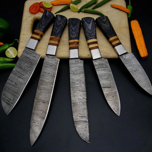 Ensemble de 5 couteaux de chef de luxe faits à la main en acier Damas 2026 avec lame droite et manche en bois ambidextre – Couteau de cuisine haut de gamme - Product Image 2