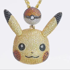 Comprar Collar de Plata con Colgante de Pikachu Helado Krishnavii y Bola Poké para Hombre, Estilo Hip Hop, Inspirado en Pokémon, con Dijes Brillantes - Product Image 1