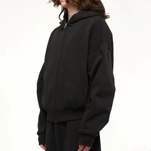 Fournisseur en gros de sweats à capuche d'hiver noirs unis brodés avec fermeture éclair, coupe classique, élégants, 100% coton, fabrication Star - Product Image 2