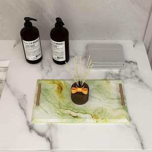 Marble Metal Handle <b>Tray</b> <b>for</b> Serving <b>Coffee</b> Tea Snacks <b>Decorative</b> Serving <b>Tray</b> <b>for</b> Kitchen Dining <b>Table</b> Home Decor - Product Image 2