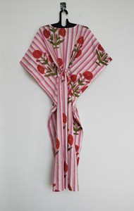 Robe Kaftan Vintage pour Femme, Imprimé Floral Jungle, Dentelle, Col en V, Manches 3/4, Longueur Genou, Coupe A-Line, Oversize, 100% Coton, Style Bohème Plage - Product Image 2