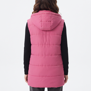 Gilet matelassé oversize pour femme, sans manches, à capuche, zippé, chaud, avec poches, pour l'hiver, vente en gros, extérieur - Product Image 2