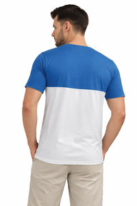 T-shirt à col rond colorblock bleu et blanc de qualité supérieure – Mélange de coton ultra-doux et respirant, essentiel pour un style décontracté - Product Image 3