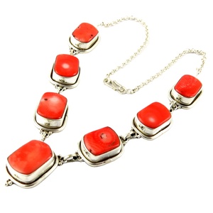 Collar de Plata de Ley 925 con Coral Rojo en Forma de Baguette, Cadena de Cuerda, Estilo Bohemio, Joyería con Piedras Preciosas - Product Image 1