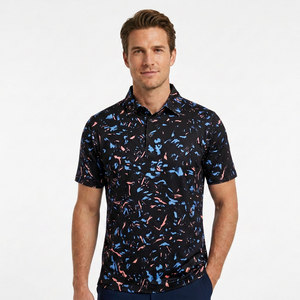 Chemise à manches courtes pour homme avec poche, bleu avec motif rose et bleu clair, décontractée, respirante, séchage rapide, en soie/coton satiné - Product Image 2