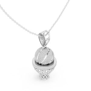 Collar con Colgante de Aro de Baloncesto con Diamantes Cultivados en Laboratorio en Oro Blanco de 10K, Estilo Lujoso y Brillante - Product Image 3