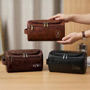 Trousse de Toilette en Cuir Véritable pour Homme, Trousse de Voyage, Trousse de Rasage, Pochette avec Doublure Imperméable, Vente en Gros TYG-0224 - Product Image 5