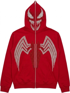 Sweat-shirt à capuche zippé vert pour homme avec motif Venom en strass, coupe classique, décontracté, en coton tricoté, pour l'automne, bapehoodie - Product Image 3