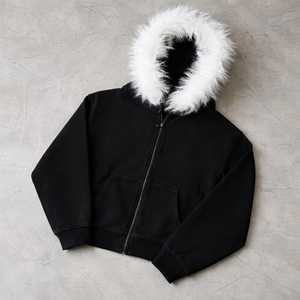 Sweat à capuche surdimensionné de haute qualité avec logo brodé personnalisé, en coton 100% lourd, à double fermeture éclair, pour hommes et femmes, avec capuche en fausse fourrure - Product Image 6