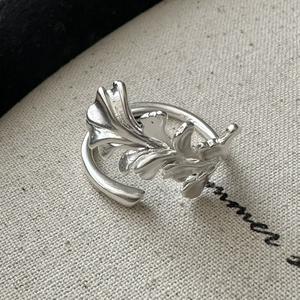 Anillo retro mate de plata de ley S925, versión coreana, diseño exclusivo, estilo acuático, simple y básico. - Product Image 1