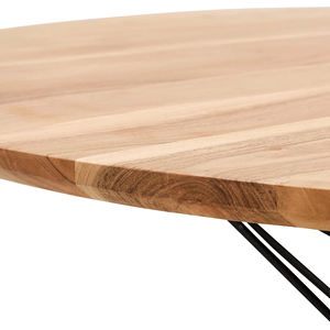 โต๊ะอาหารครัวทรงกลมฐานโลหะเคลือบสีดำลายดาวอุตสาหกรรม หน้าโต๊ะไม้เนื้อแข็งอะคาเซียผิวธรรมชาติ - Product Image 5